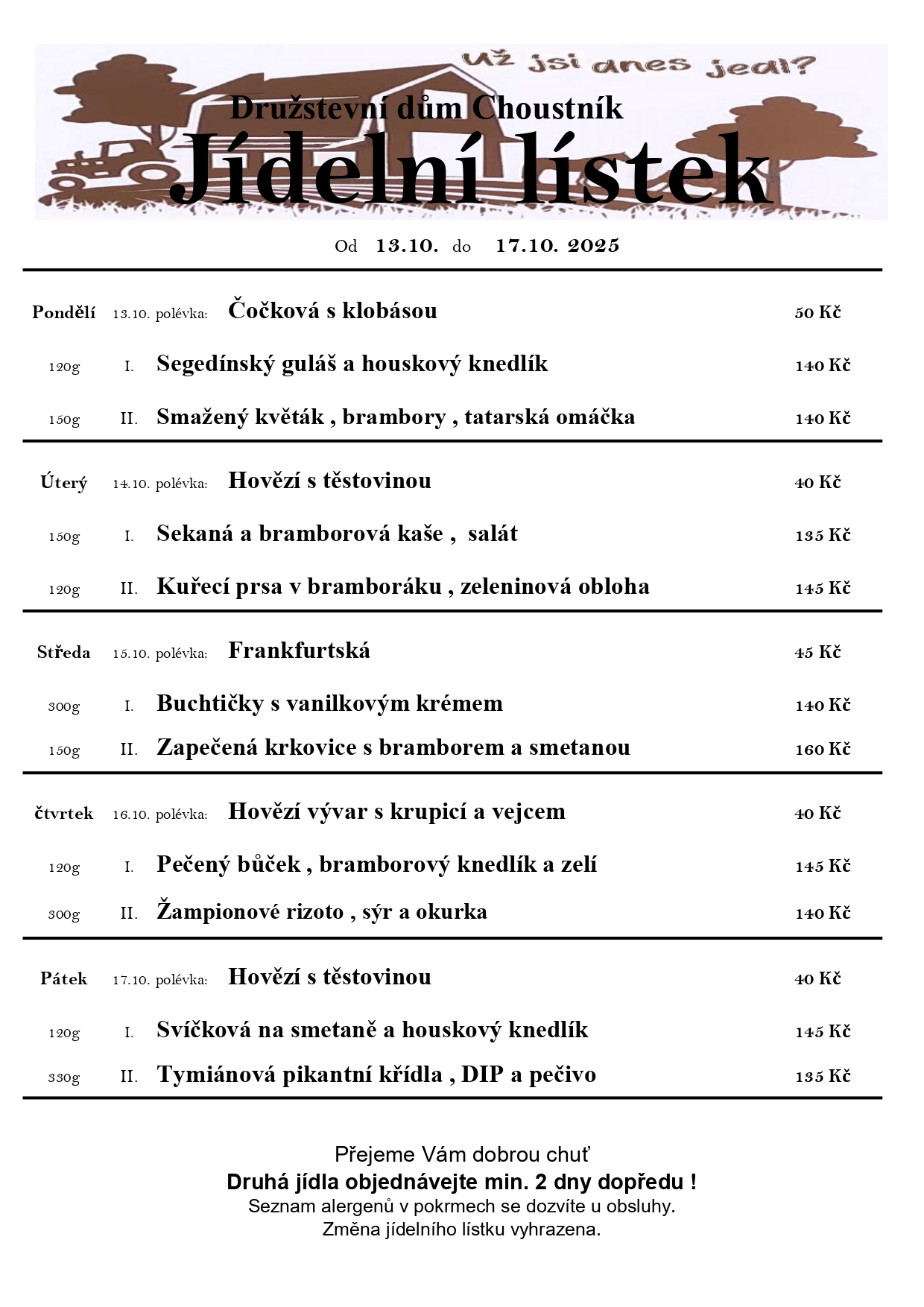  13. 10. - 17. 10. Říjen 2025